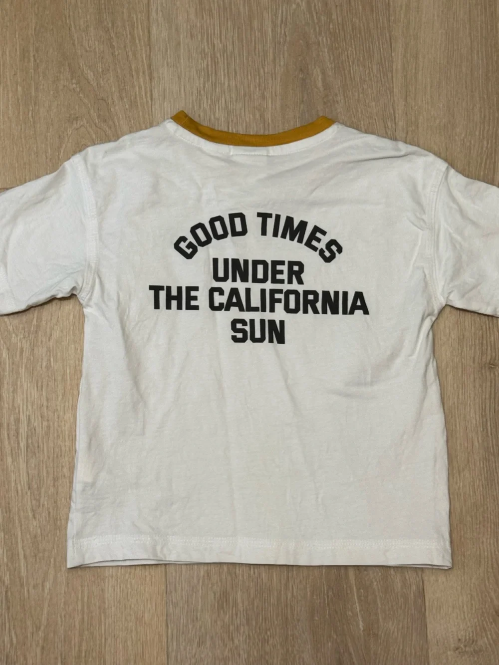 Zara White Tee with Mustard Neckline - 'Venice Sunset' Print